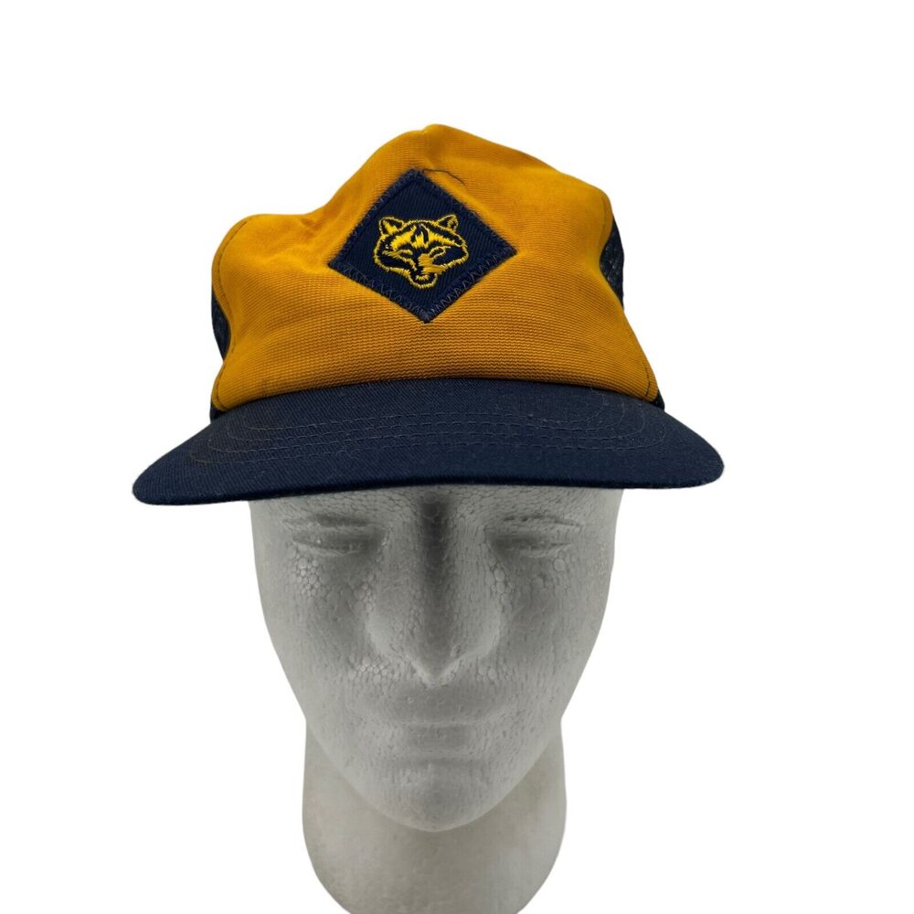 Vintage Cub Scout Hat Youth S/M Yellow Blue Adjustable Boy Scouts of America USA